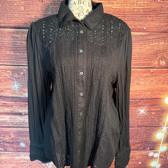*NWOT* Sundance Blouse. 100% Cotton. Size L Black - Picture 1 of 9